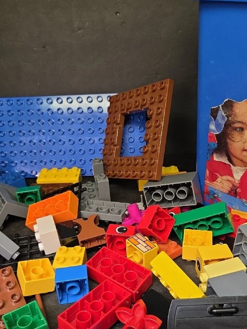 Lego Mega Blocks Multicolor Building Brick Lot with Blue Storage Bin, No Lid